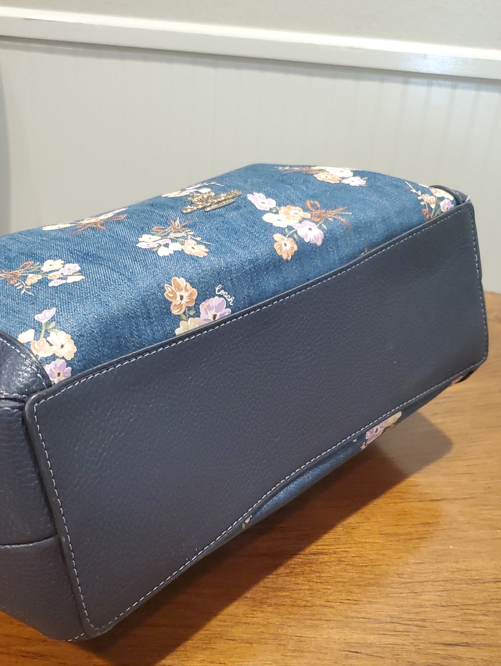 NEW Coach Denim Hallie Bag With Painted Floral - Picture 8 of 14